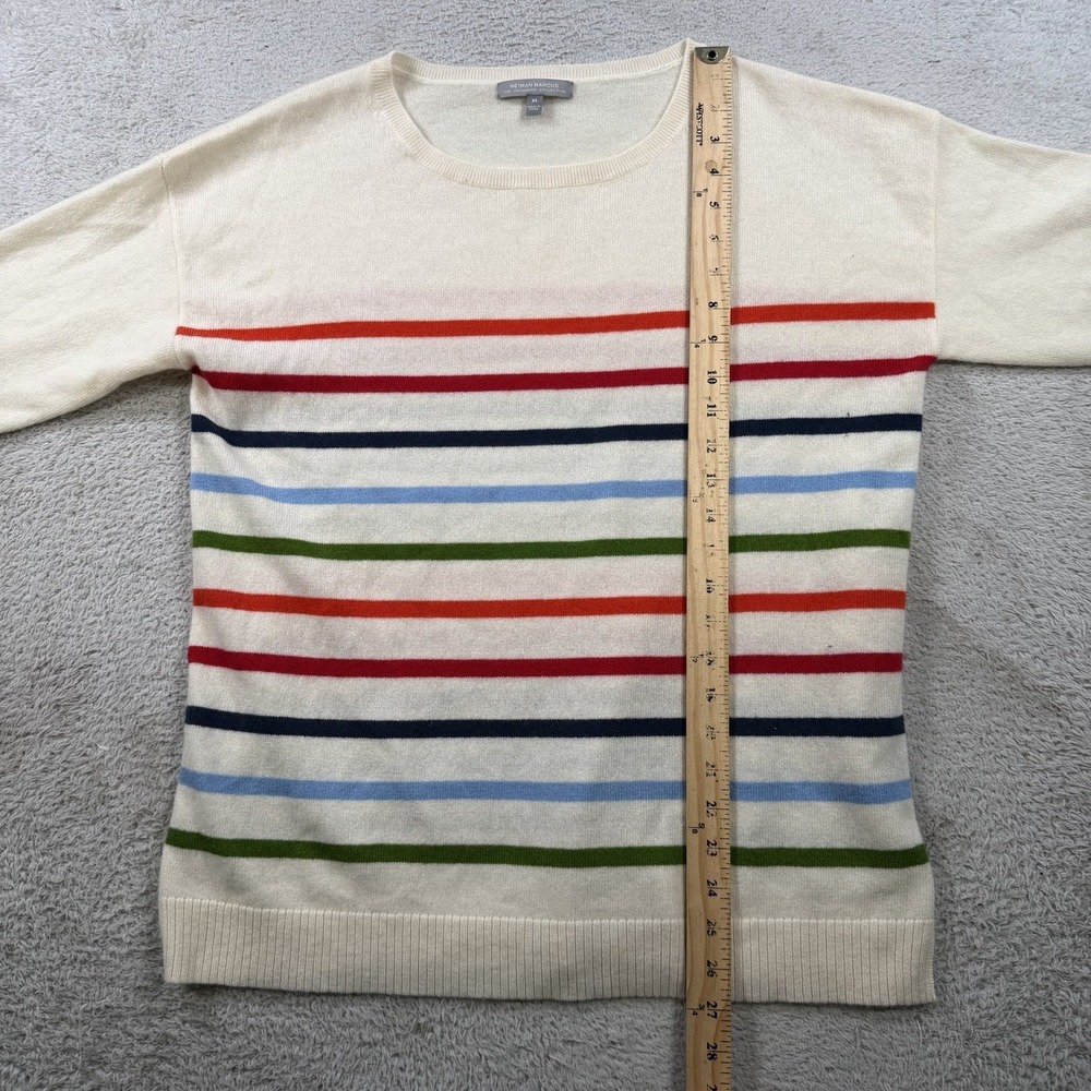 Neiman Marcus Sweater Mens XL Beige Striped 100% Cashmere Crewneck Pullover - Picture 4 of 8